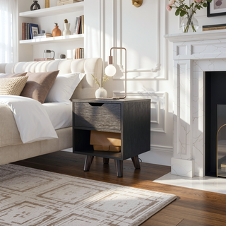 Sunvega Modern Nightstand with Spacious Drawer and Open Shelf on Chic Wooden Legs