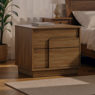 Sunvega Modern Whitewashed Oak Nightstand with Two Push Open Drawers for Bedroom