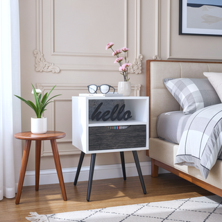 Sunvega Allie Nightstand with Superior Top One Drawer and Open Shelf