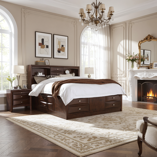 Sunvega Lucille Black Nightstand with Spacious Drawers and Chambered Fronts