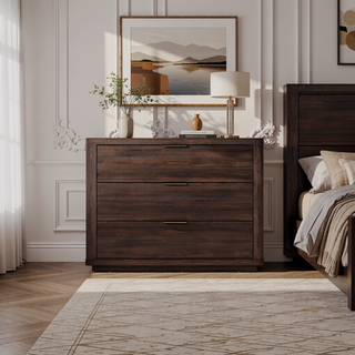 Sunvega Modern Charcoal Gray Nightstand with 3 Full Extension Drawers