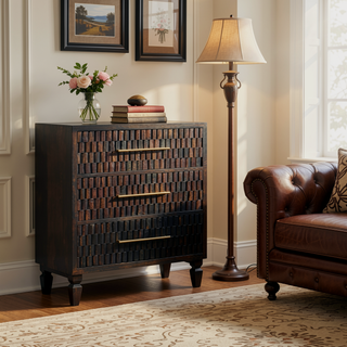 Sunvega Solid Mango Wood Arno Chest with Velvet Mocha Finish and 3-Drawers