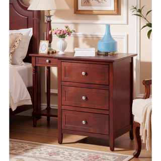 Sunvega Transitional Oak Nightstand With Three Drawers For Bedroom