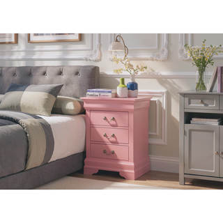 Sunvega Pink Nightstand with Three Spacious Drawers and Timeless Elegance