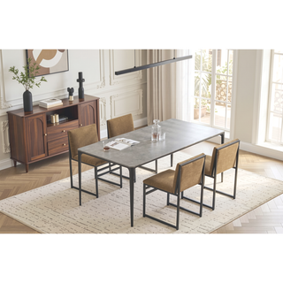 Sunvega Modern Dining Chairs Set of 2 with Upholstered Linen Cushions and Iron Racks