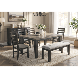 Sunvega Contemporary Two-Tone Gray Finish Solid Wood Rectangular Dining Table with 18-inch Leaf