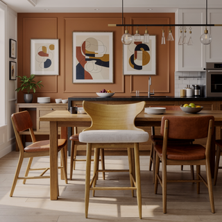 Sunvega Mid-Century Upholstered Rubberwood Bar Stools Set of Two