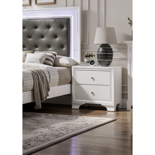 Sunvega Modern Glam White Crocodile Texture Two Drawer Nightstand with Crystal Pulls