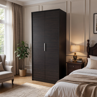 Sunvega Rich Wengue 2-Door Wardrobe with Shelves Hanging Rod and Shoe Rack