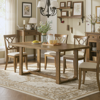 Sunvega 72 Inch Rectangular Walnut Oak Sled Base Dining Table for 6