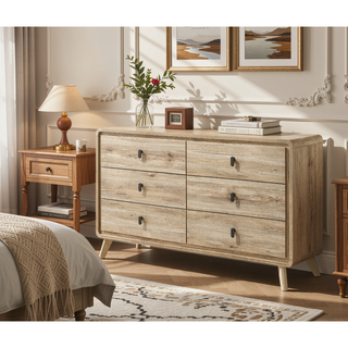 Sunvega Mid-century Style Nightstand with Two Drawers and Warm Wood-inspired Finish