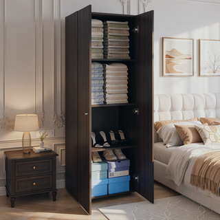 Sunvega Two Door Closet System with Fixed Shelves for Bedroom and Laundry Room Organization