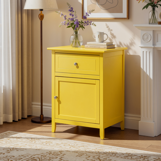 Sunvega Bright Yellow Fully Assembled Nightstand with Drawer for Small Spaces