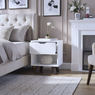 Sunvega Modern White Nightstand with Spacious Drawer and Open Storage Shelf