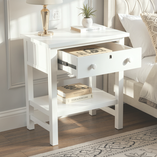 Sunvega Antique White Distressed Finish Nightstand with Faux Keyhole Accent