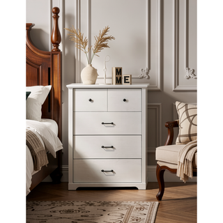 Sunvega Elara White 4-Drawer Chest with Black Metal Handles and PU Finish