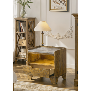 Sunvega Aspen Brown Nightstand with LED Light and USB Port for Bedroom