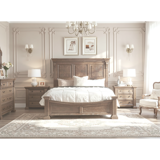 Sunvega Weathered Oak Solid Wood Nightstand with Carved Details and Reeded Posts