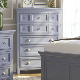 Sunvega Transitional Gray Solid Wood Chest with 5 Felt-Lined Drawers and Ball Bearing Glides