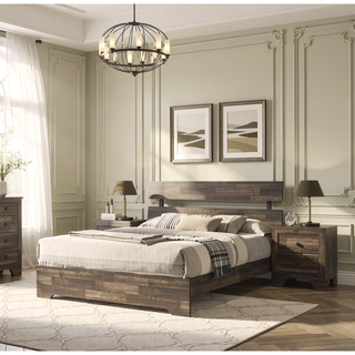 Sunvega Rustic Brown Gray Finish Wooden Nightstand with Two Drawers for Bedroom