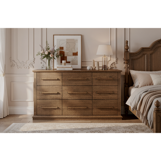 Sunvega 9-Drawer Elm Veneer Dresser with Felt and Cedar Lined Drawers