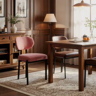 Sunvega Mid-Century Modern Upholstered Boucle Dining Chairs with Black Metal Legs