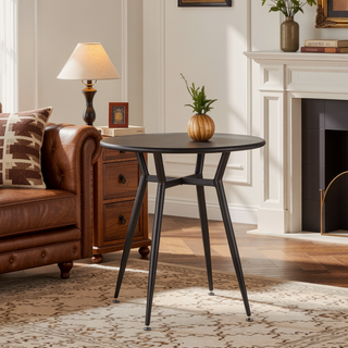Sunvega Industrial Round Dinette Table with Distressed Metal Top for Small Spaces