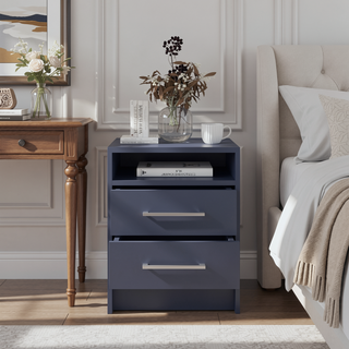 Sunvega Alby Blue Nightstand with Two Drawers and Open Shelf for Bedroom