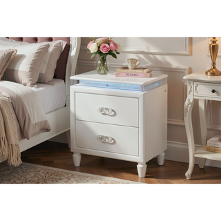 Sunvega Luxurious LED Night Stand with Felt Lined Drawers in Milky White