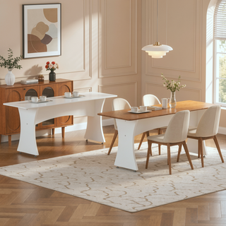 Sunvega Mid-Century Modern Dining Bench Set of 2 with Curved Silhouette