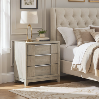 Sunvega Modern Light Gray Nightstand with 3 Drawers and USB Charging Port
