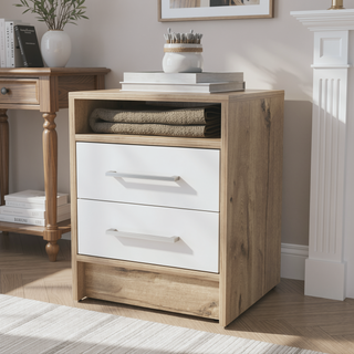 Sunvega Philadelphia Two Drawer Nightstand with Concealed Open Shelf