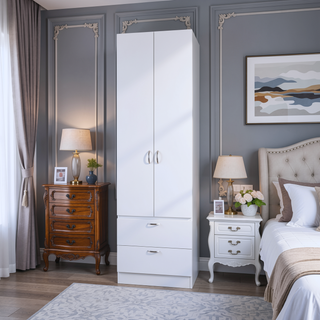 Sunvega Wenge 2-Door 2-Drawer Wardrobe with Hanging Rod for Bedroom