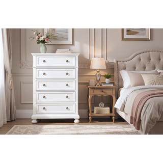 Sunvega White Chest with Felt Lined Drawer and Dovetail Joints for Bedroom