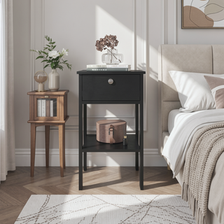 Sunvega Compact Black Wengue Nightstand with 1 Drawer and Open Shelf