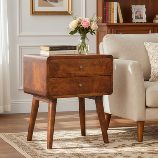 Sunvega Solid Mango Wood Nightstand with Two Drawers in Chestnut Brown