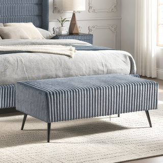 Sunvega Cream Wide Wale Corduroy Upholstered Accent Bench with Metal Legs