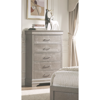 Sunvega Modern Glam Champagne Finish Crystal Diamond Tufted Crocodile Texture Nightstand
