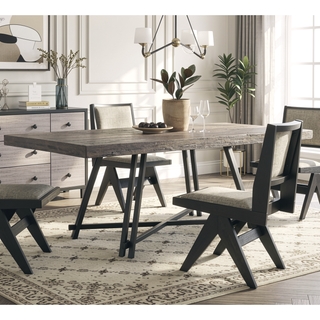 Sunvega Black Contemporary Metal Trestle Base Dining Table Rectangle 1pc