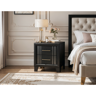 Sunvega Contemporary White Beige Finish Wooden Nightstand with Two Drawers