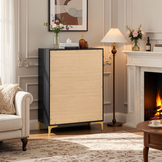 Sunvega Black and Gold 5-Drawer Rectangular Chest with Glamorous Bracket Legs