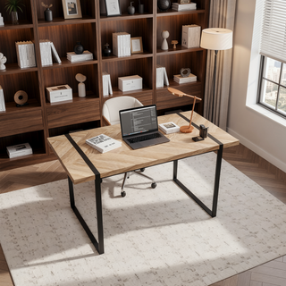 Sunvega Modern Industrial Rectangular MDF Light Wood Dining Table for 4-6 People