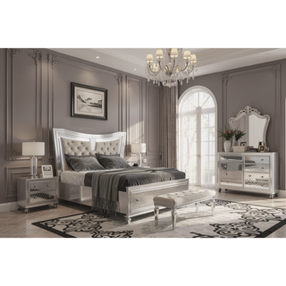 Sunvega Acrylic Front Legs with Jewel Embellished Hardware and Mirror Accents Nightstand