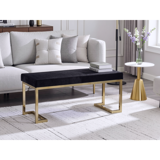 Sunvega Black Faux Fur Upholstered Rectangular Armless Backless Bench with Champagne Gold Base