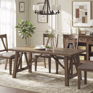 Sunvega Farmhouse Style Dining Table with Rubberwood Frame and Wood-Like Top