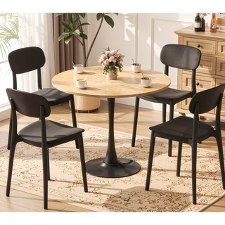 Sunvega Modern Round Dining Table with MDF Top and Sturdy Steel Base for Kitchen