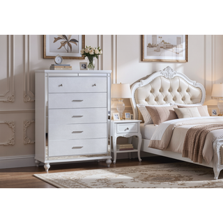 Sunvega Sterling Mirror Framed 5-Drawer Chest with Spacious Drawers and Metallic Finish