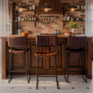 Sunvega Mid-Century Modern Bar Stool with Channel Back and Shaped Seat