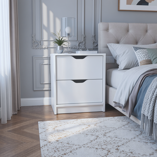 Sunvega White Nightstand with Two Drawers for Bedroom or Living Room End Table