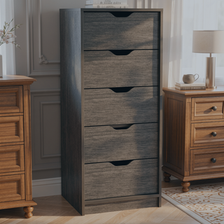 Sunvega 5 Drawer Tall Dresser with Pull Out System in Fine White Finish